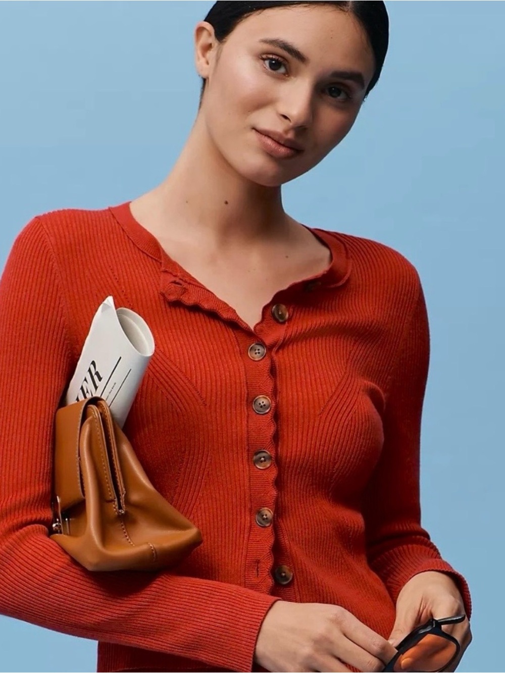Maeve Scalloped Cardigan red Sweater